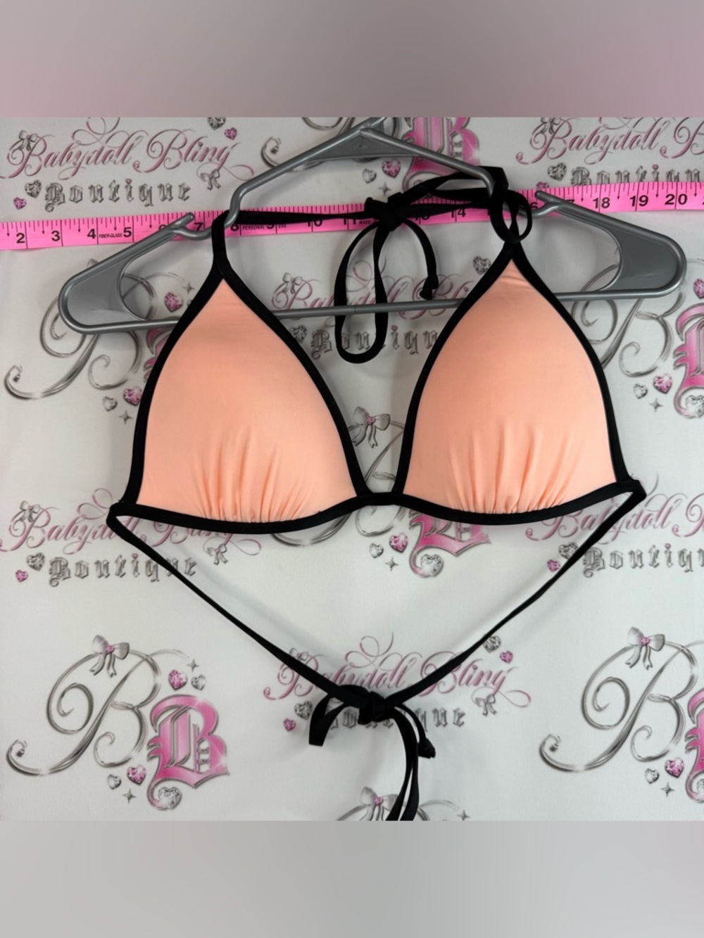 H&M halter orange neon Peach Triangle Bikini Top with Black Trim - Women Swim